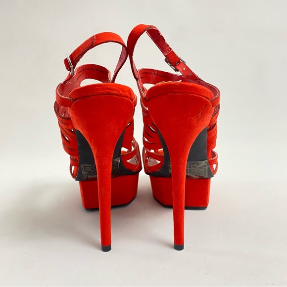 BEBE Red Platform Heeled Sandals Pumps 7 M Open Toe Ankle Strap Heels Stiletto - Picture 12 of 14